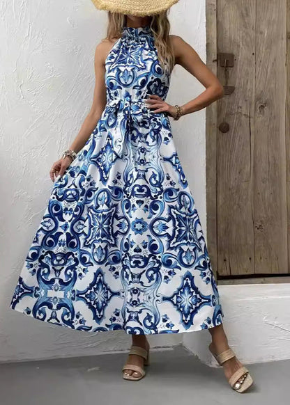 Abito a Vita Alta con Stampa Boho e Maniche Lunghe | Ideale per Primavera ed Estate