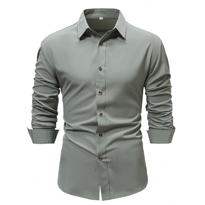 Camicia Business a Maniche Lunghe Colore Solido Ideale per Primavera e Autunno