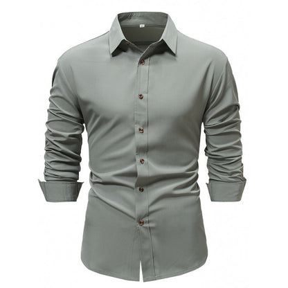 Camicia Business a Maniche Lunghe Colore Solido Ideale per Primavera e Autunno