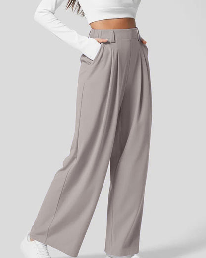 Pantaloni da Donna a Vita Alta in Maglia Waffle con Gamba Ampia