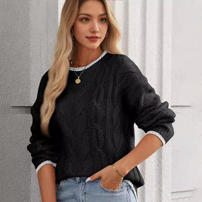 Langærmet dame-top med rund hals og løs pasform