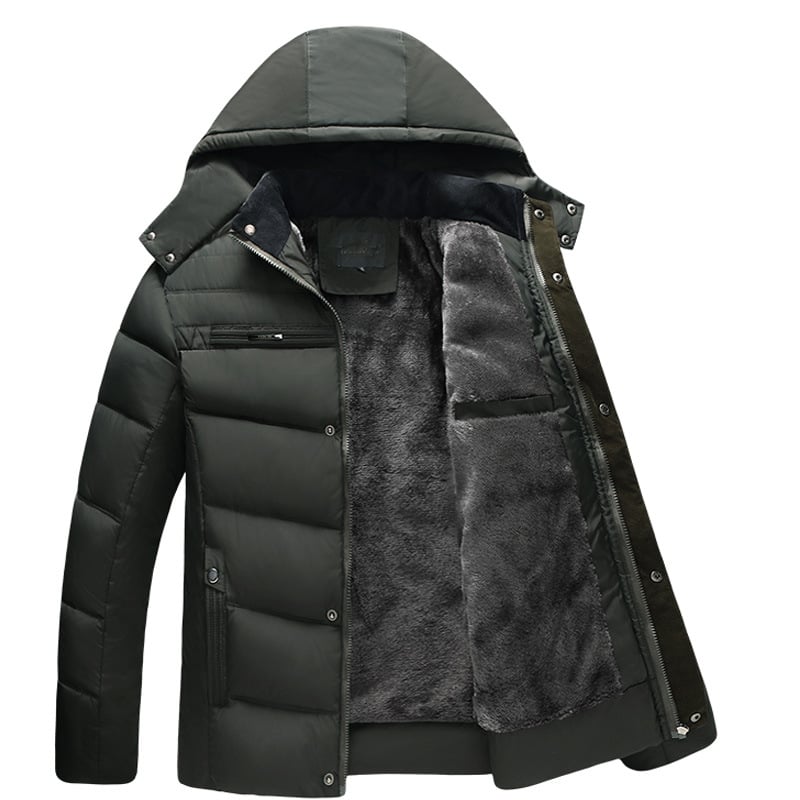 Men's Padded Winter Jacket with Zip Closure and Thickened Lining