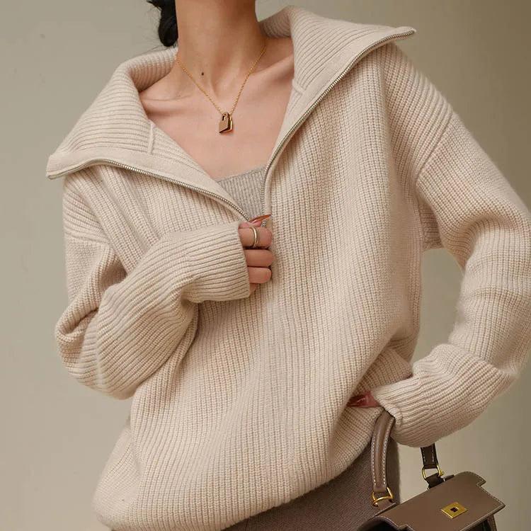 Maglione Knit Donna Collo Con Zip Maniche Lunghe