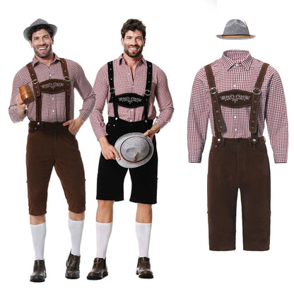 Set Lederhosen da Uomo Oktoberfest Tre Pezzi con Camicia e Cravatta