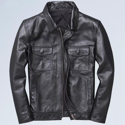 Chaqueta de Hombre Otoñal Estilo Moto con Cuello Solapa