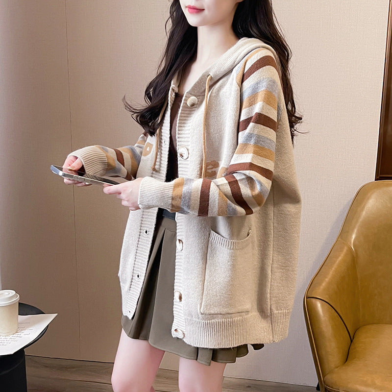 Cardigan Primaverile da Donna con Cappuccio, Tasche e Maglia Leggera