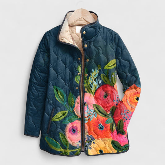 Chaqueta de invierno acolchada para mujer con motivo floral vintage