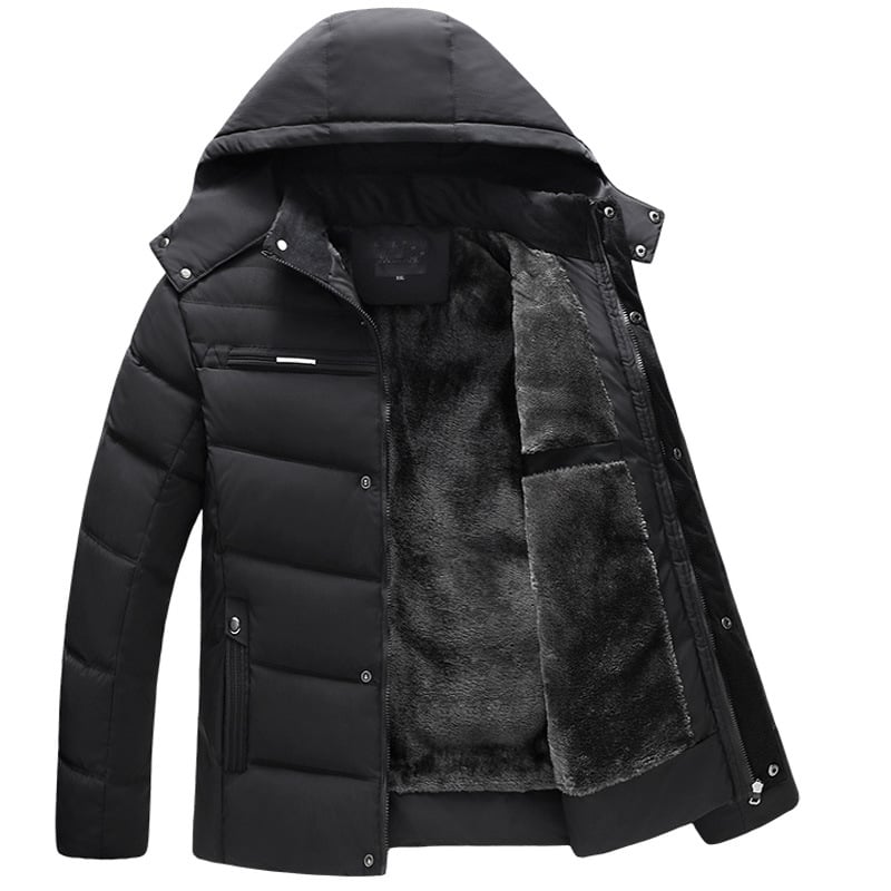 Men's Padded Winter Jacket with Zip Closure and Thickened Lining