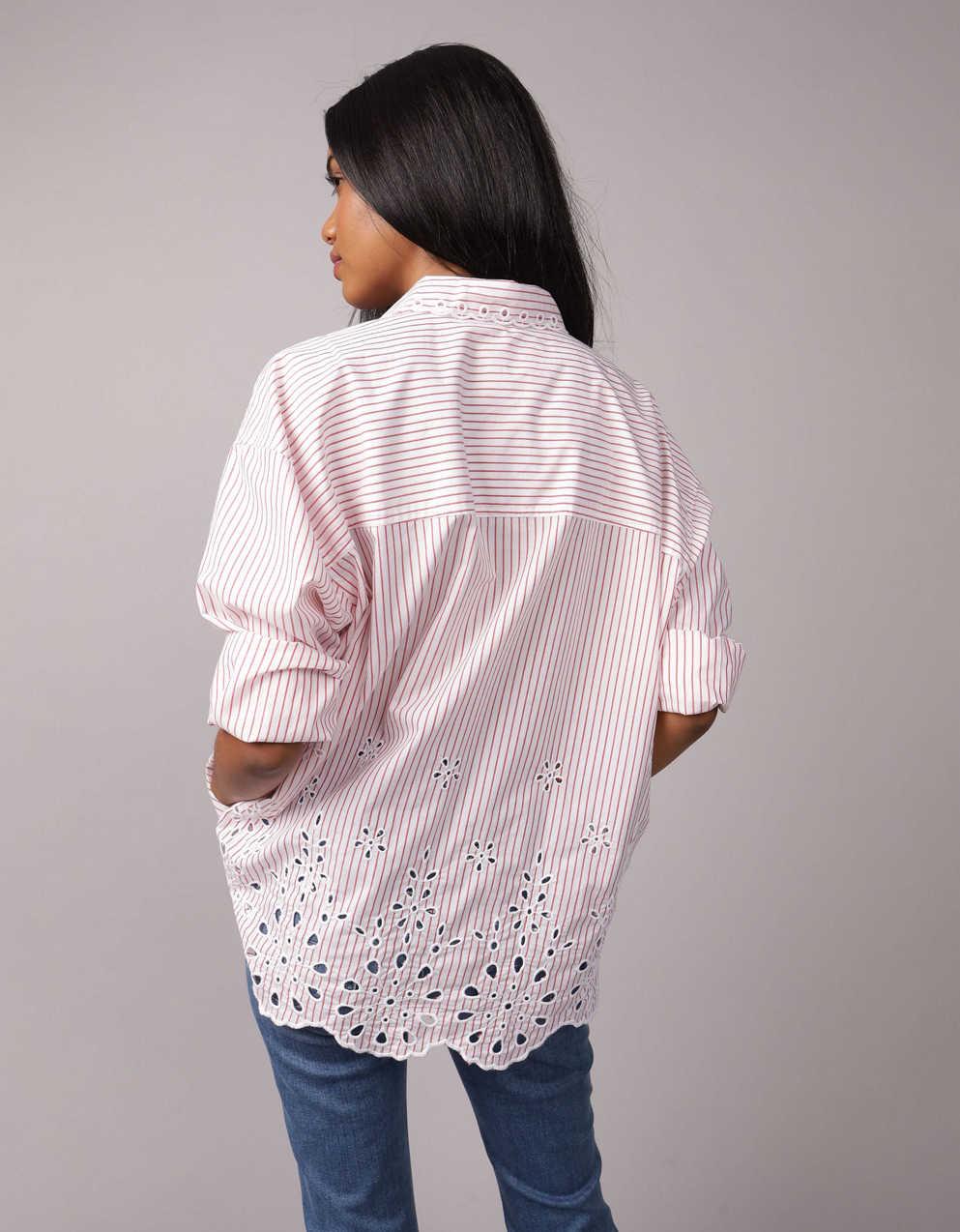 Camicia da Donna Oversize con Ricami e Colletto