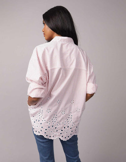 Camicia da Donna Oversize con Ricami e Colletto