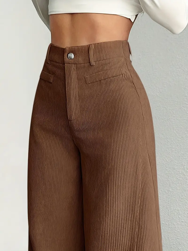 Pantaloni da Donna in Velluto a Coste a Vita Alta e Gamba Larga