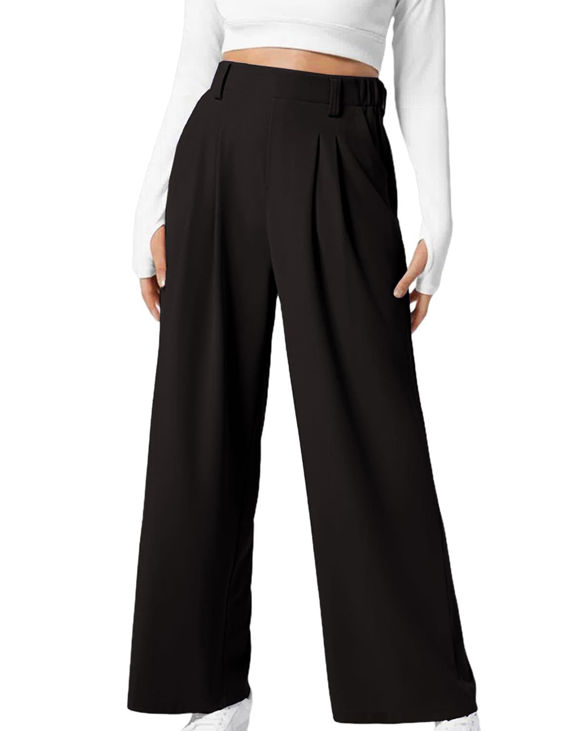 Pantaloni da Donna a Vita Alta in Maglia Waffle con Gamba Ampia