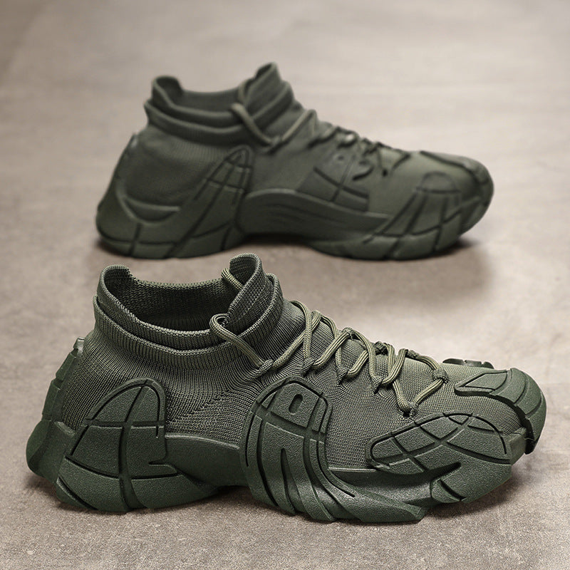 Løbesneakers til mænd med snørebånd, rund tå og tyk sål