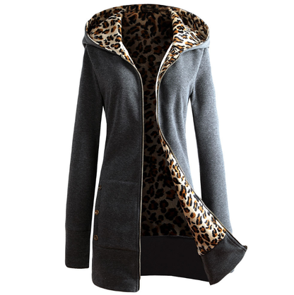 Chaqueta de invierno para mujer con capucha, estampado de leopardo y forro grueso
