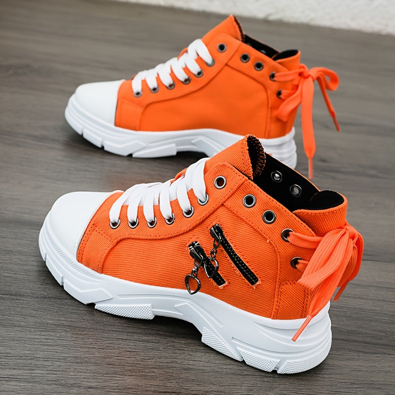 Damesneakers med plateau, forhøjet sål, frontsnøring og sidelås