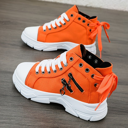 Damesneakers med plateau, forhøjet sål, frontsnøring og sidelås