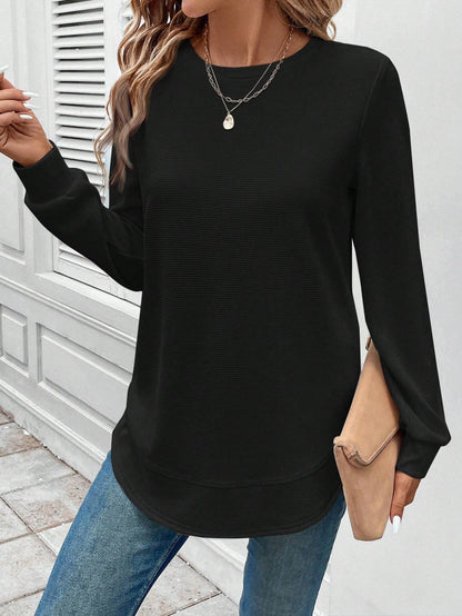 Top a maniche lunghe con scollo rotondo e colore solido per Abbigliamento quotidiano