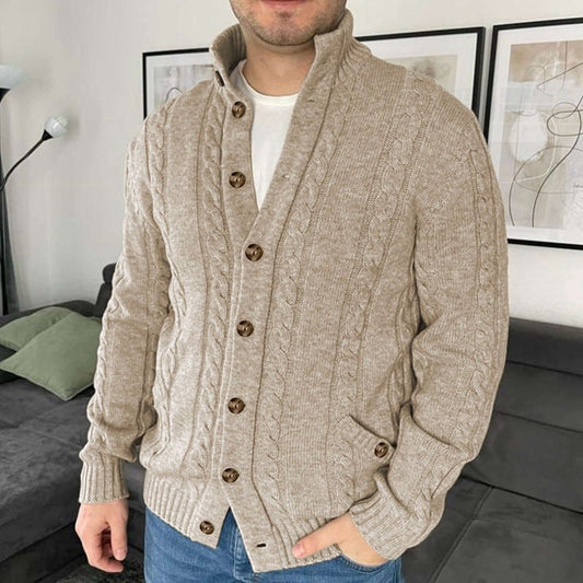 Cardigan Invernale da Uomo con Colletto Alto e Motivo Intrecciato