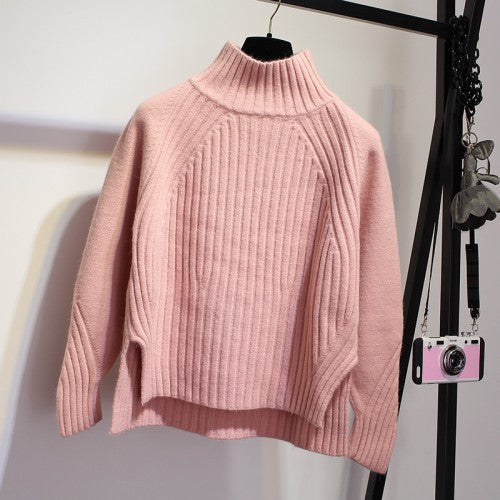 Maglione Pullover da Donna a Collo Alto con Maniche Raglan
