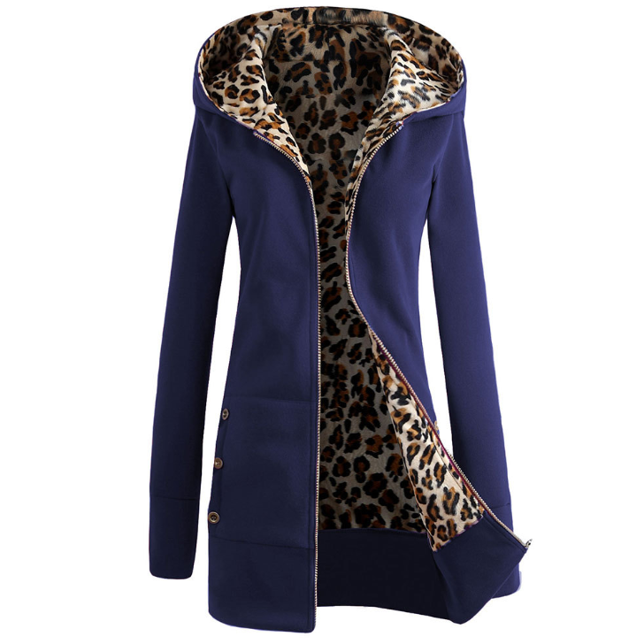 Chaqueta de invierno para mujer con capucha, estampado de leopardo y forro grueso