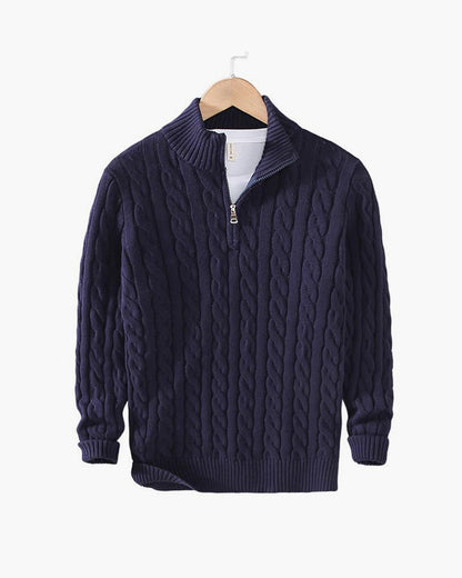 Maglione da Uomo con Lavorazione a Treccia e Mezza Zip a Collo Alto
