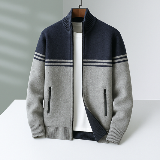 Giacca Uomo in Cotone Lavorata a Maglia con Chiusura a Zip e Orli a Costine