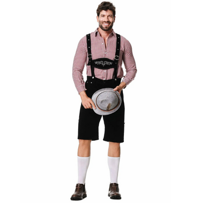 Set Lederhosen da Uomo Oktoberfest Tre Pezzi con Camicia e Cravatta