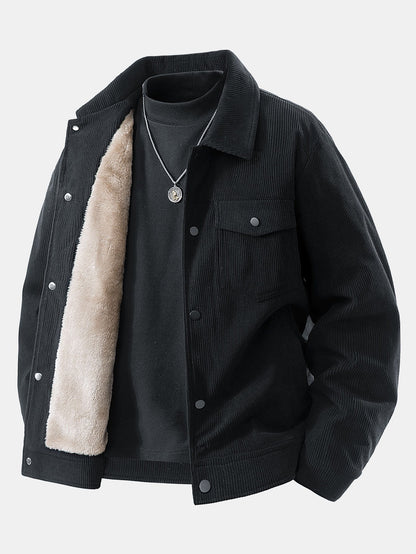 Giacca da Uomo Autunnale con Fodera in Pelliccia Sintetica e Chiusura a Bottoni a Scatto