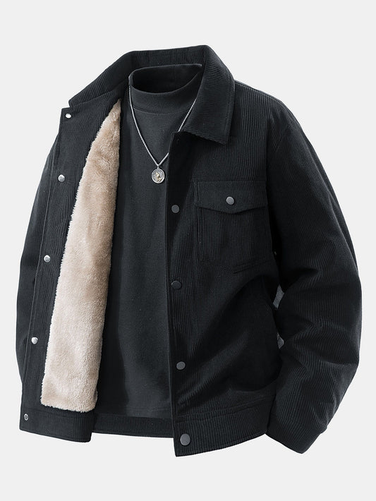 Giacca da Uomo Autunnale con Fodera in Pelliccia Sintetica e Chiusura a Bottoni a Scatto