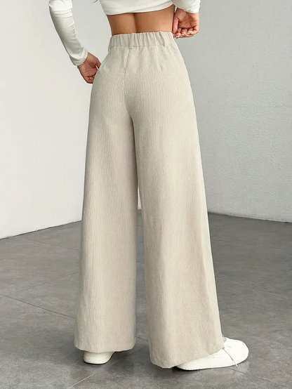 Pantaloni da Donna in Velluto a Coste a Vita Alta e Gamba Larga