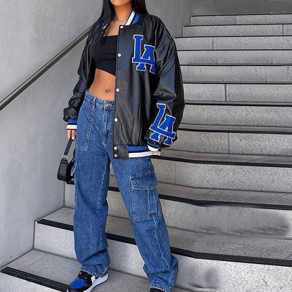 Donna Jeans Vita Media con Design Multi-Tasca, Blu Scuro e Blu Chiaro