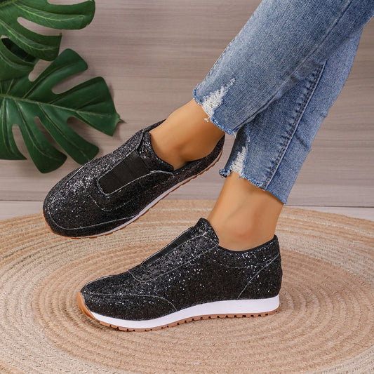 Scarpe Basse da Donna Slip-On con Paillettes e Punta Tonda