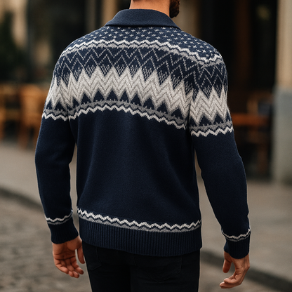 Cardigan Uomo con Collo a Sciarpa, Lavorazione a Maglia Fantasia e Chiusura con Bottoni