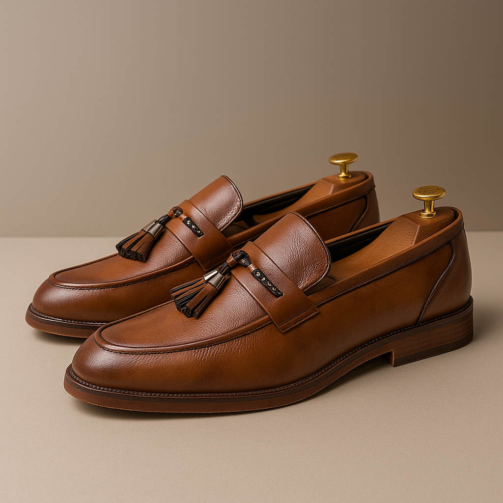 Mocassini da Uomo Tomaia Lucidata Fascia Intrecciata con Nappine Suola Cucita