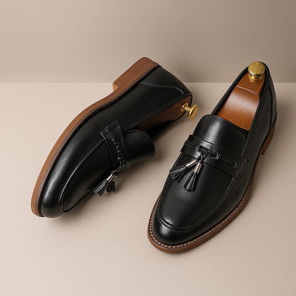 Mocassini da Uomo Tomaia Lucidata Fascia Intrecciata con Nappine Suola Cucita