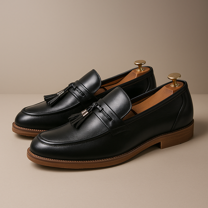 Mocassini da Uomo Tomaia Lucidata Fascia Intrecciata con Nappine Suola Cucita