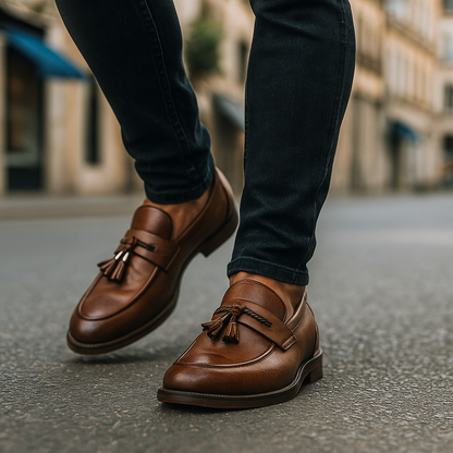 Mocassini da Uomo Tomaia Lucidata Fascia Intrecciata con Nappine Suola Cucita