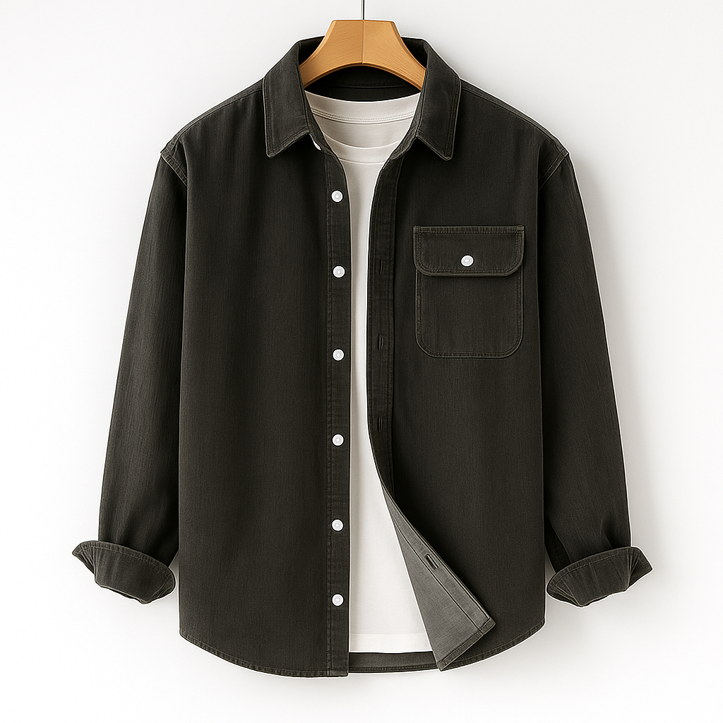 Camicia da Uomo in Velluto a Coste a Manica Lunga con Taschino