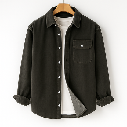 Camicia da Uomo in Velluto a Coste a Manica Lunga con Taschino