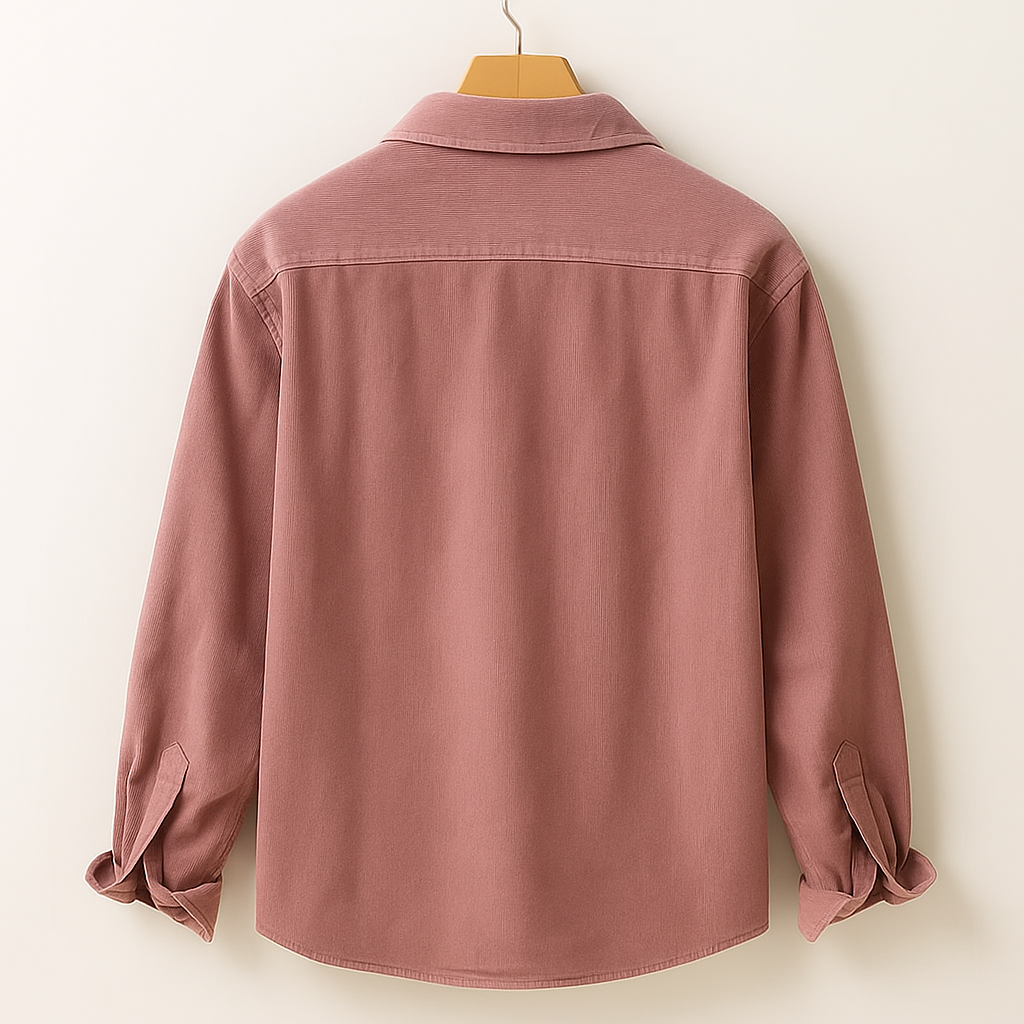 Camicia da Uomo in Velluto a Coste a Manica Lunga con Taschino