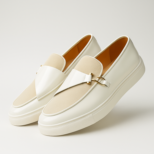 Mocassini da Uomo Doppia Texture Lucida e Camoscio Slip On Dettaglio Oro