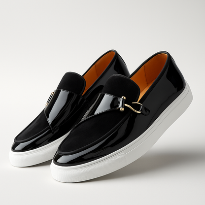 Mocassini da Uomo Doppia Texture Lucida e Camoscio Slip On Dettaglio Oro