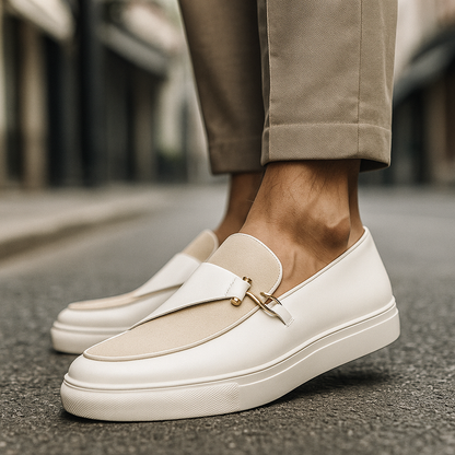 Mocassini da Uomo Doppia Texture Lucida e Camoscio Slip On Dettaglio Oro