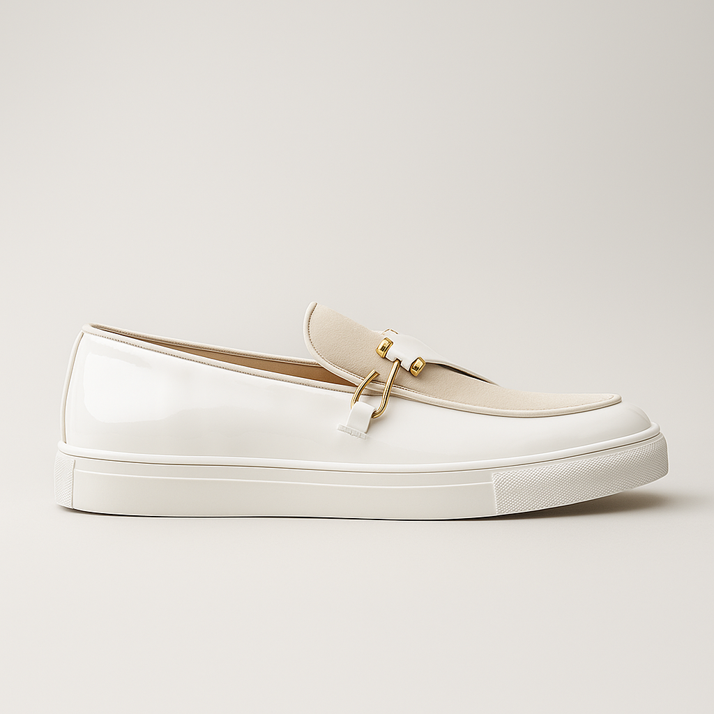 Mocassini da Uomo Doppia Texture Lucida e Camoscio Slip On Dettaglio Oro