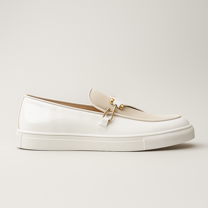 Mocassini da Uomo Doppia Texture Lucida e Camoscio Slip On Dettaglio Oro