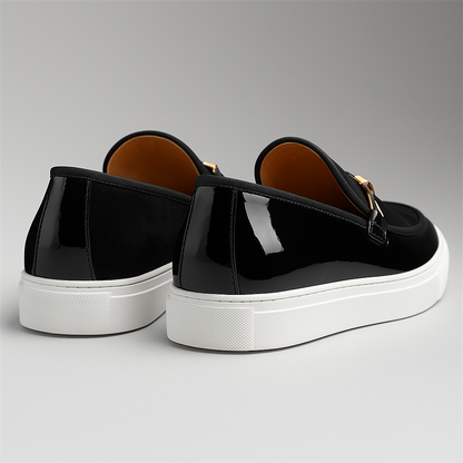 Mocassini da Uomo Doppia Texture Lucida e Camoscio Slip On Dettaglio Oro