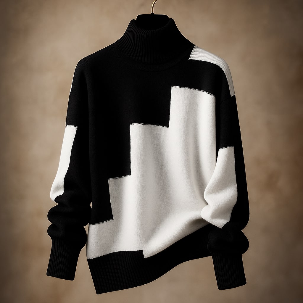 Top da Donna a Dolcevita in Maglia Collo a Coste Motivo Geometrico