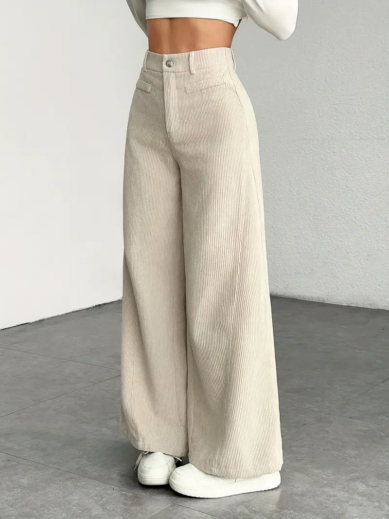 Pantaloni da Donna in Velluto a Coste a Vita Alta e Gamba Larga