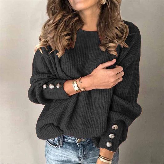 Maglione da Donna a Maniche Lunghe con Dettagli di Bottoni sulle Maniche