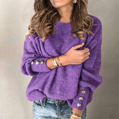 Maglione da Donna a Maniche Lunghe con Dettagli di Bottoni sulle Maniche